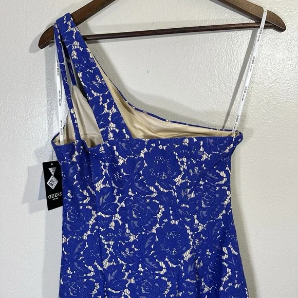 GUESS Women's Size 8 Blue Bonded Lace Cutout One Shoulder Dress NEW - Picture 12 of 14